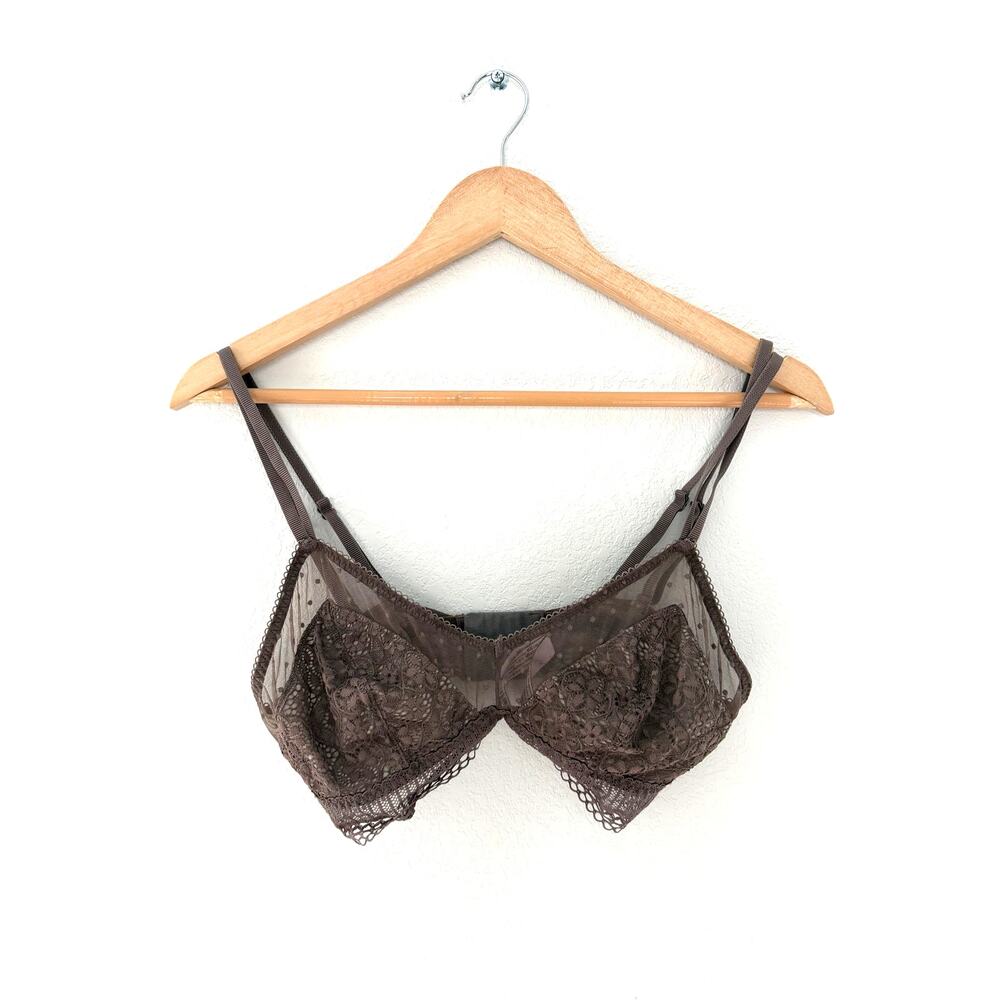 Victoria’s Secret Chocolate Brown Sheer Lace Wireless Bra Bralette Size Large